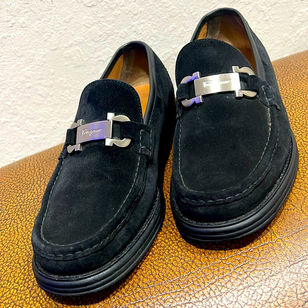 Salvatore Ferragamo Rare Classic Black Suede Leather Loafers Dress/Casual Shoes!